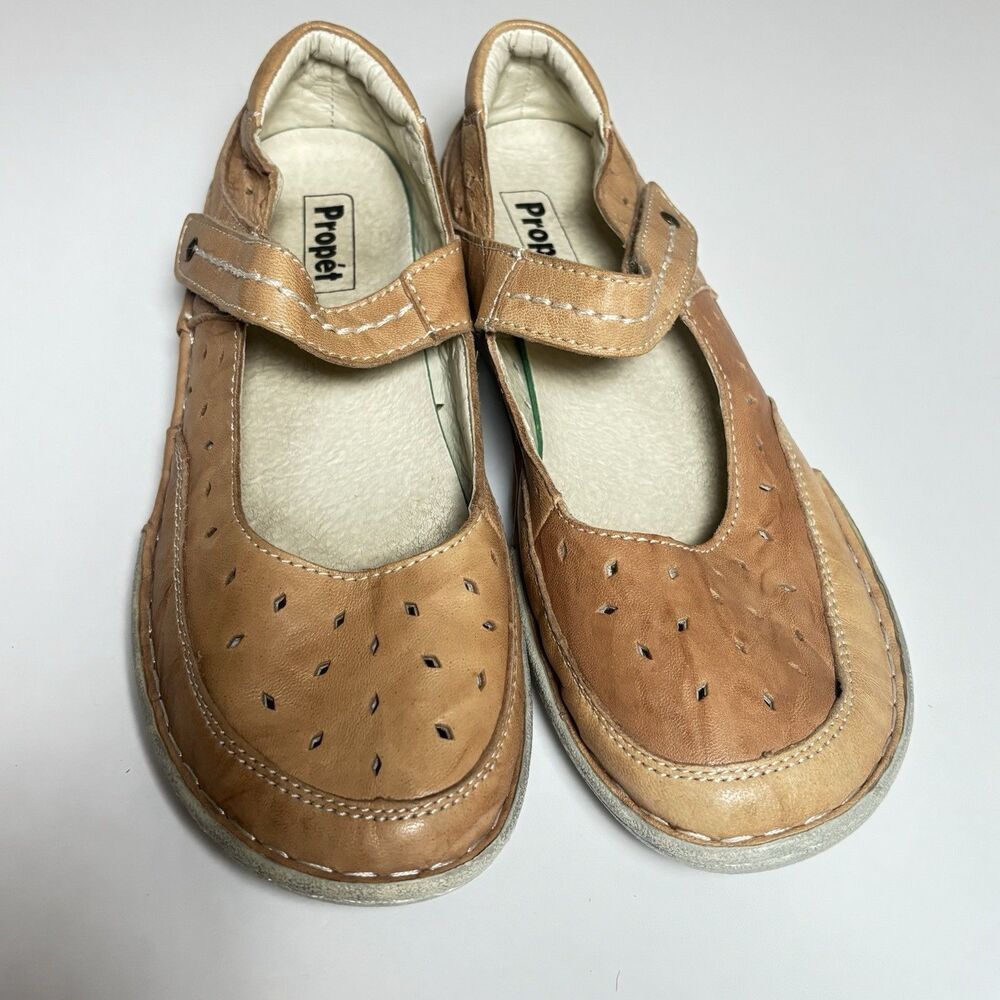 Propet Julene WCX003L Women's size 7M Mary Jane Tan Leather Comfort Fit Shoe